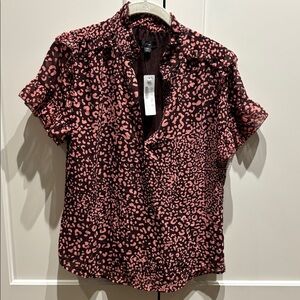 J. Crew Pink and Brown Patterned Short Sleeve Blouse